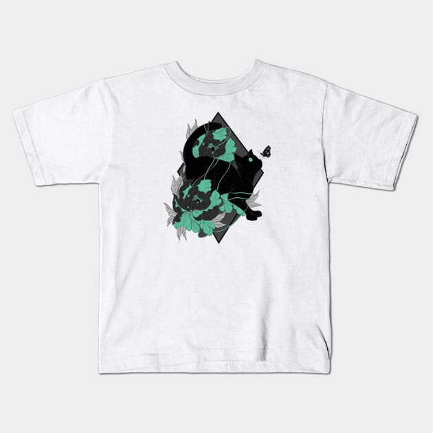 Floral kitty Kids T-Shirt by Jess Adams